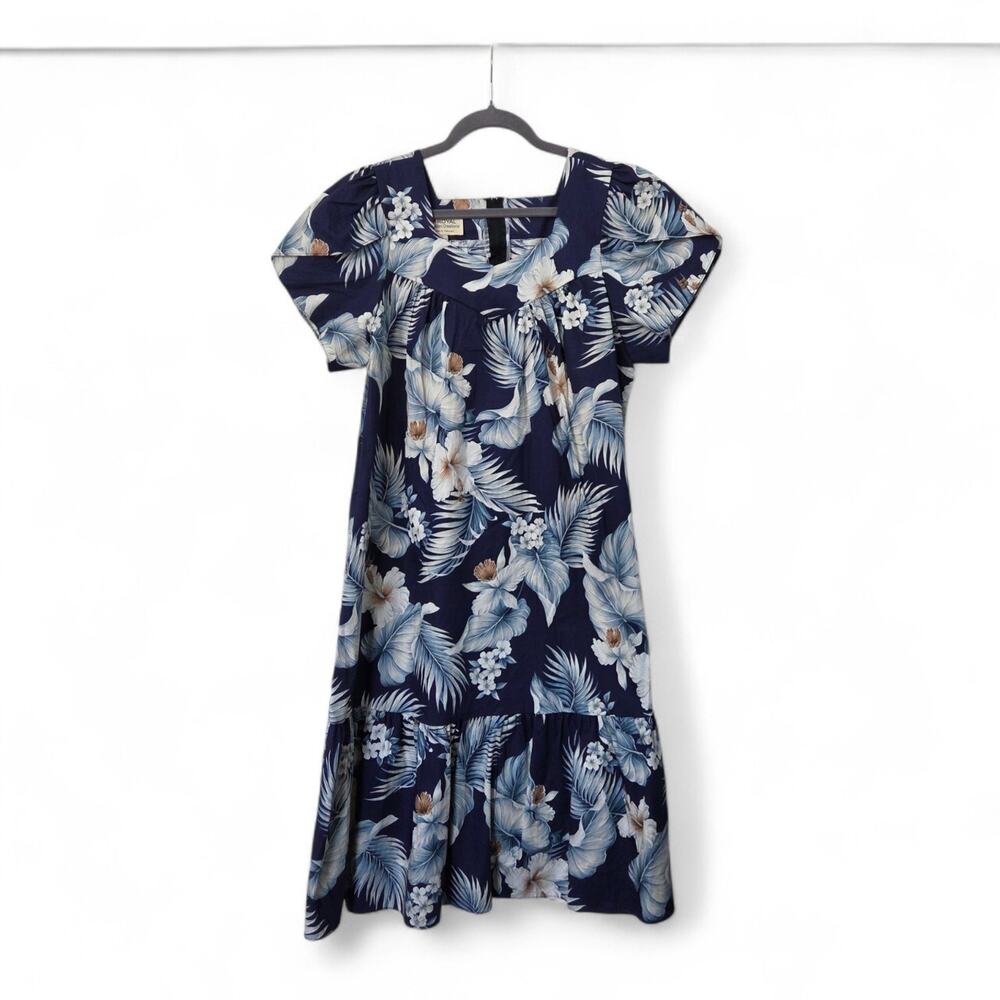 Royal Hawaiian Creations Blue Floral Muumuu Shift Midi Dress, Women's Medium - Picture 2 of 15